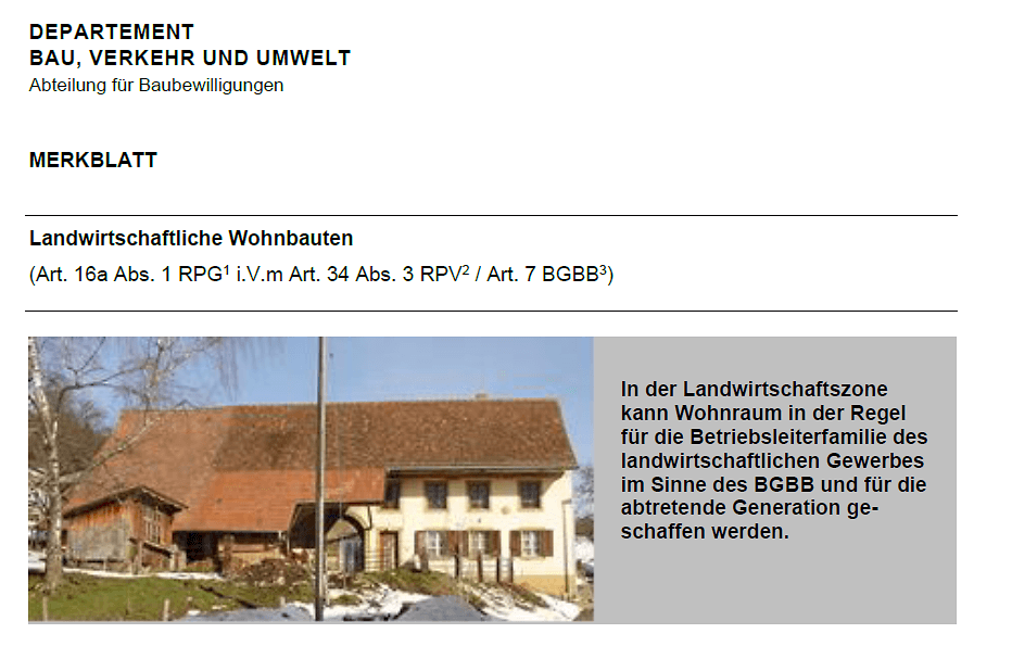 Wohnen in der Landwirtschaftszone